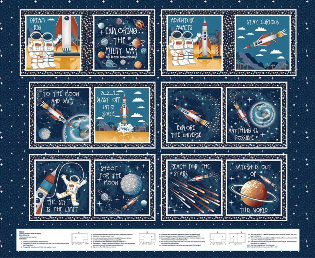 Fabric Henry Glass Navy Milky Way Glow in the Dark Book Panel 2121BPG-78